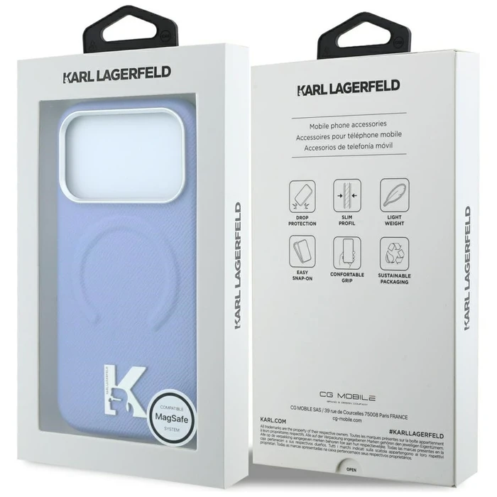 Karl Lagerfeld Grained Embossed Ring & Kameo Logo MagSafe Apple iPhone 18 Pro / 17 Pro light blue
