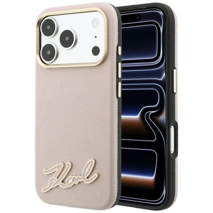 Karl Lagerfeld Grained with Resin Signature Logo MagSafe Apple iPhone 18 Pro / 17 Pro pink