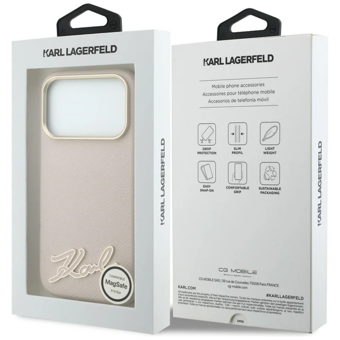 Karl Lagerfeld Grained with Resin Signature Logo MagSafe Apple iPhone 18 Pro / 17 Pro pink