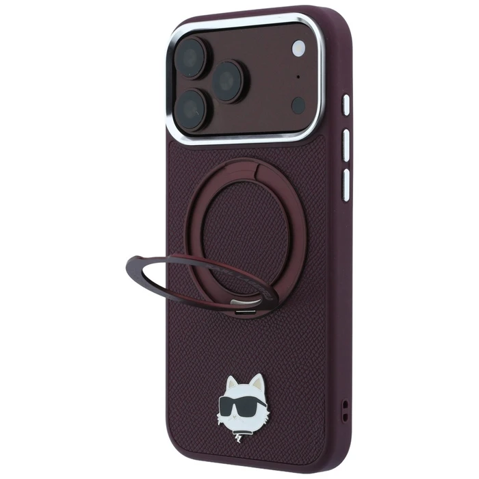 Karl Lagerfeld with Ring Stand 360 Choupette Head Pin MagSafe Apple iPhone 18 Pro / 17 Pro burgundy