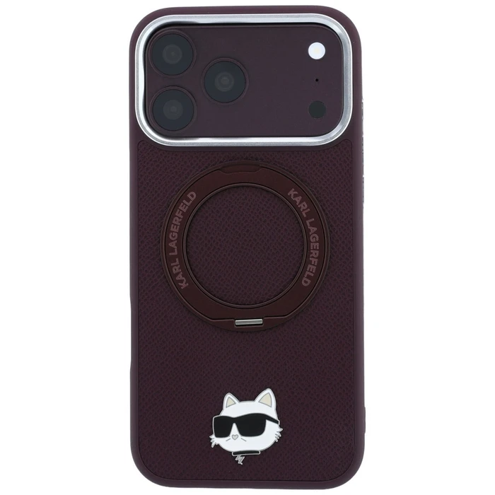 Karl Lagerfeld with Ring Stand 360 Choupette Head Pin MagSafe Apple iPhone 18 Pro / 17 Pro burgundy