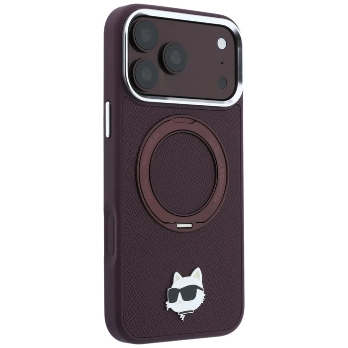 Karl Lagerfeld with Ring Stand 360 Choupette Head Pin MagSafe Apple iPhone 18 Pro / 17 Pro burgundy