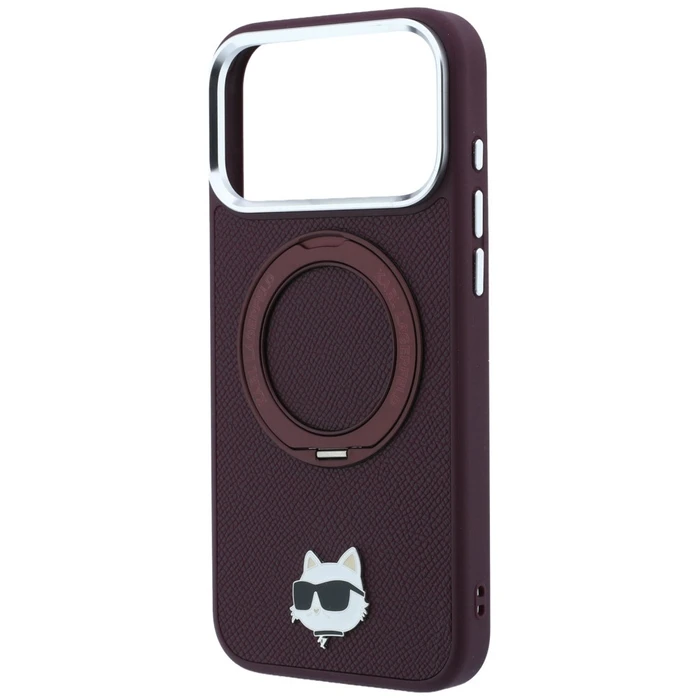 Karl Lagerfeld with Ring Stand 360 Choupette Head Pin MagSafe Apple iPhone 18 Pro / 17 Pro burgundy