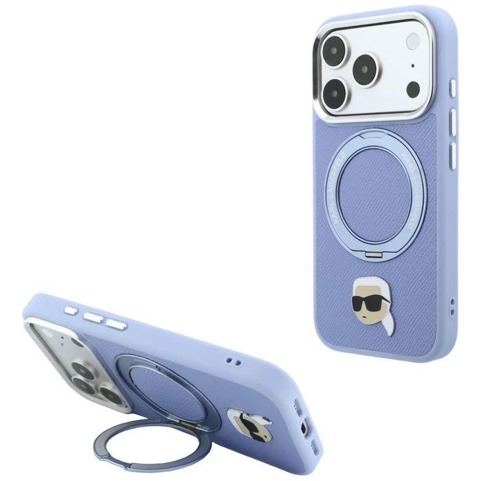 Karl Lagerfeld with Ring Stand 360 Karl Head Pin MagSafe Apple iPhone 18 Pro / 17 Pro light blue