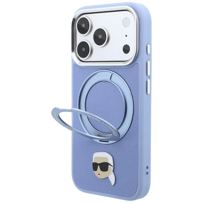 Karl Lagerfeld with Ring Stand 360 Karl Head Pin MagSafe Apple iPhone 18 Pro / 17 Pro light blue