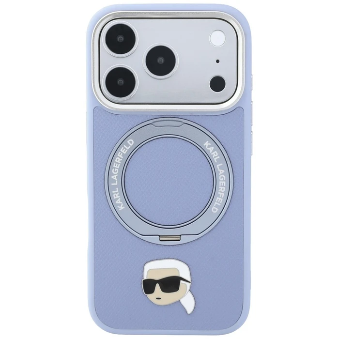 Karl Lagerfeld with Ring Stand 360 Karl Head Pin MagSafe Apple iPhone 18 Pro / 17 Pro light blue