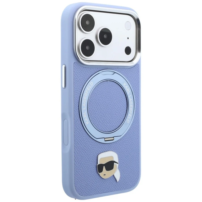 Karl Lagerfeld with Ring Stand 360 Karl Head Pin MagSafe Apple iPhone 18 Pro / 17 Pro light blue