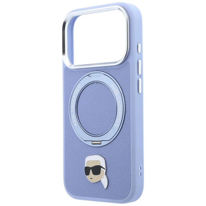 Karl Lagerfeld with Ring Stand 360 Karl Head Pin MagSafe Apple iPhone 18 Pro / 17 Pro light blue