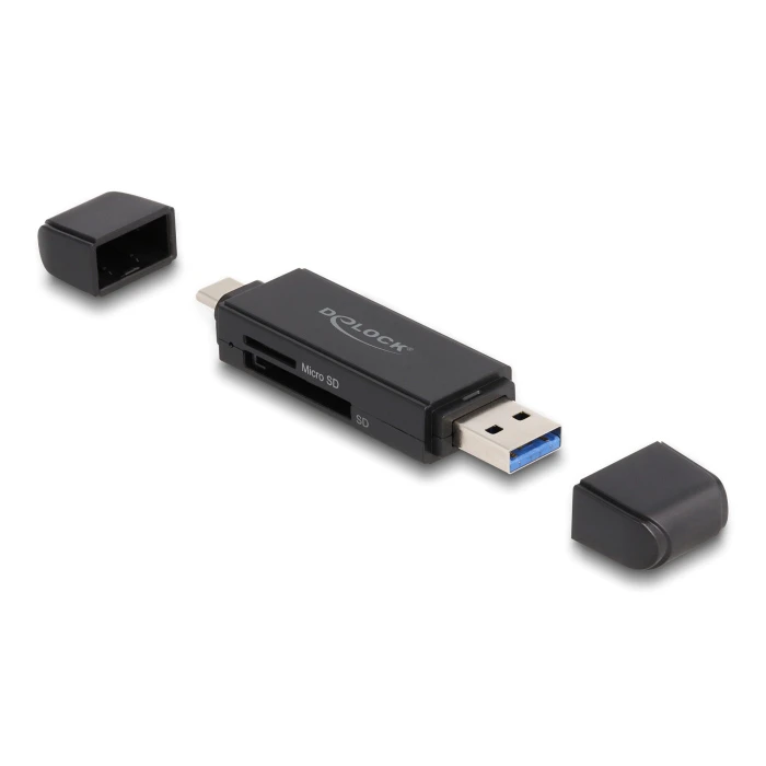 Card Reader Delock 91004 για SD & micro SD, USB & USB-C 5Gbps, μαύρο
