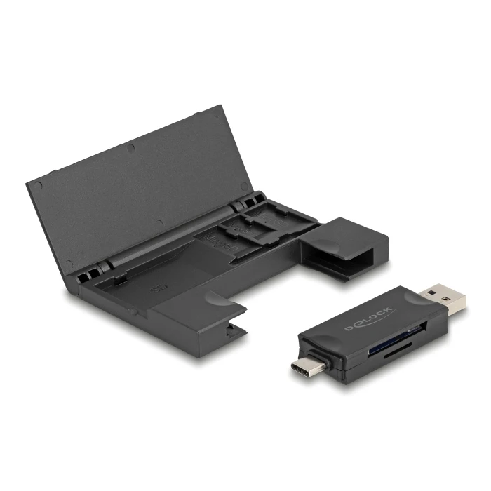 Card Reader Delock 91014 για SD & micro SD, με Θήκη, USB/USB-C, 5Gbps, Μαύρο