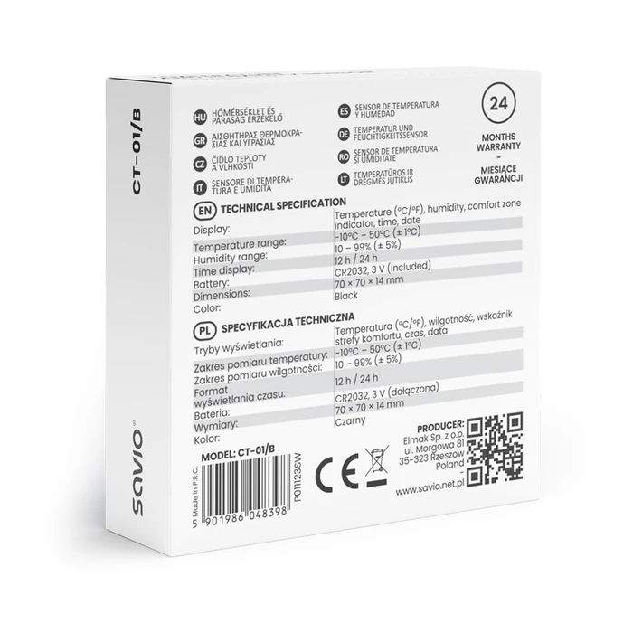 Θερμόμετρο - Υγρασιόμετρο Savio Savio Ct-01/B Black