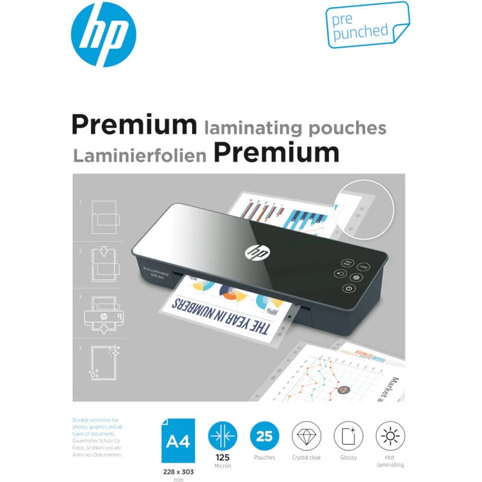 Φύλλα Πλαστικοποίησης HP 9122 Premium με τρύπες αρχειοθέτησης για Α4 – 125 microns – 25 τμχ