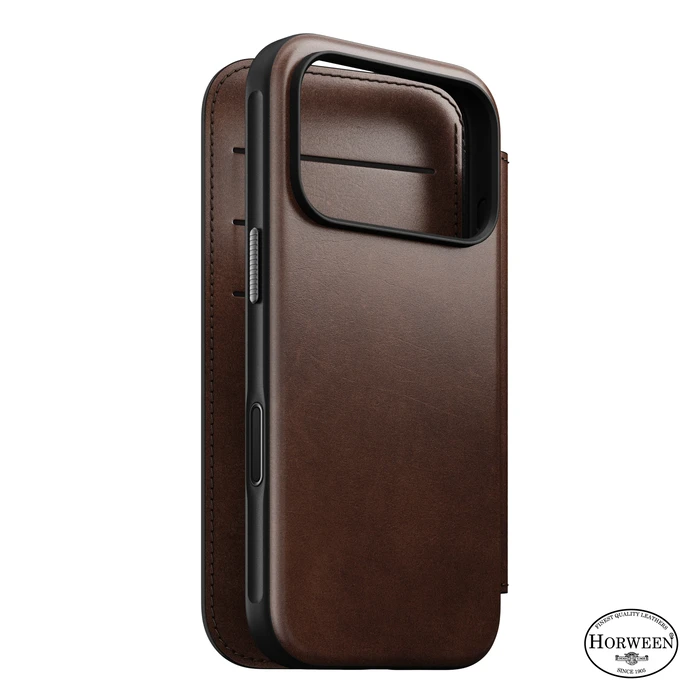 NOMAD Modern Leather Folio Apple iPhone 18 Pro / 17 Pro MagSafe, Horween leather (rustic brown)