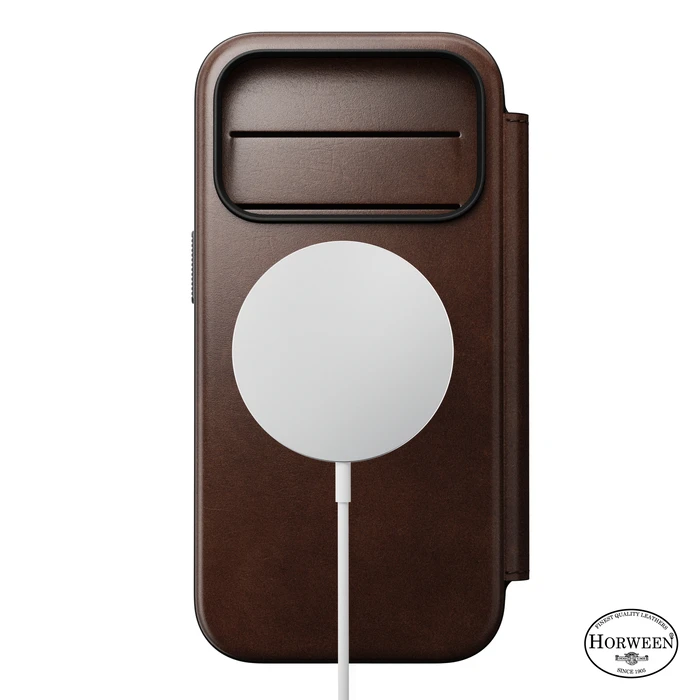 NOMAD Modern Leather Folio Apple iPhone 18 Pro / 17 Pro MagSafe, Horween leather (rustic brown)