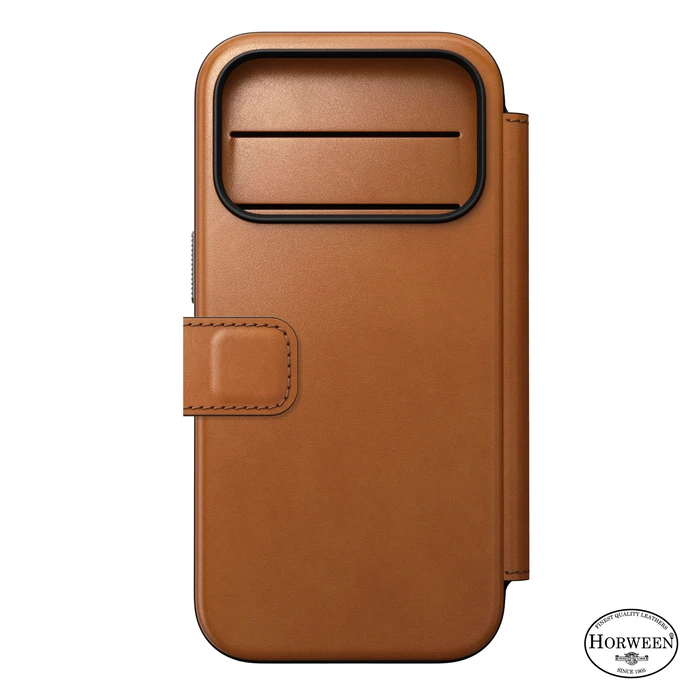 NOMAD Modern Leather Folio Apple iPhone 18 Pro / 17 Pro MagSafe, Horween leather (saddle)