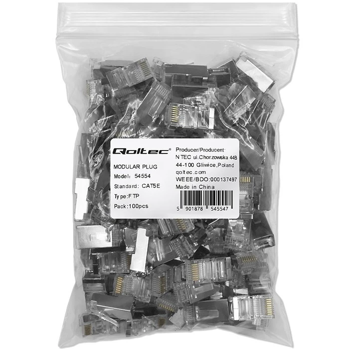 Βύσμα Δικτύου Qoltec RJ45 modular CAT5e, FTP, 100pcs