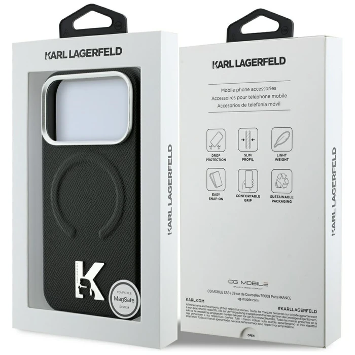 Karl Lagerfeld Grained Embossed Ring & Kameo Logo MagSafe Apple iPhone 18 Pro / 17 Pro black