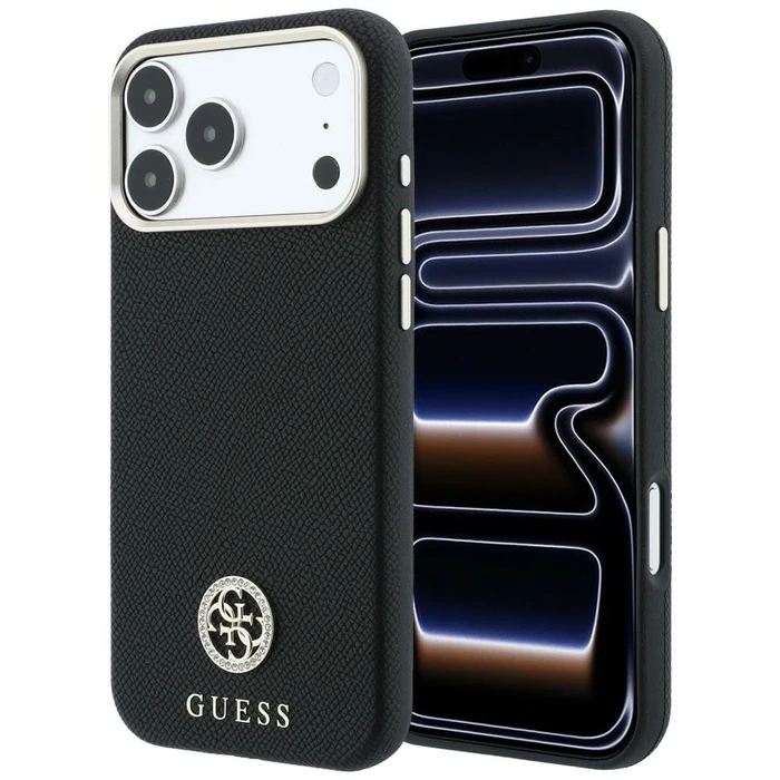 Guess Grained Round Strass Logo MagSafe Apple iPhone 18 Pro / 17 Pro black