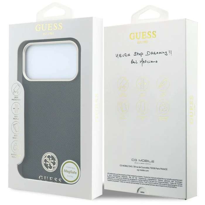 Guess Grained Round Strass Logo MagSafe Apple iPhone 18 Pro / 17 Pro black