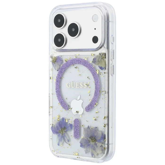 Guess Resin Flowers Glitter MagSafe Apple iPhone 18 Pro / 17 Pro purple