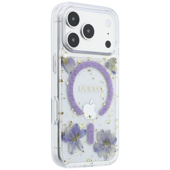 Guess Resin Flowers Glitter MagSafe Apple iPhone 18 Pro / 17 Pro purple