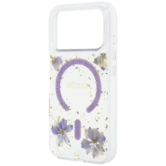 Guess Resin Flowers Glitter MagSafe Apple iPhone 18 Pro / 17 Pro purple