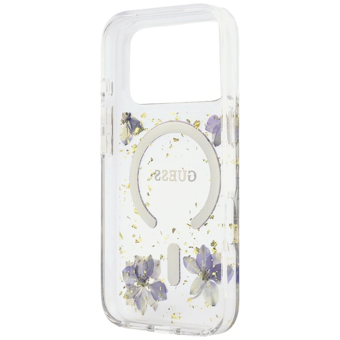 Guess Resin Flowers Glitter MagSafe Apple iPhone 18 Pro / 17 Pro purple