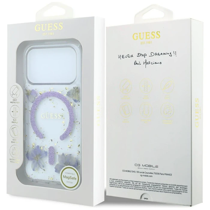 Guess Resin Flowers Glitter MagSafe Apple iPhone 18 Pro / 17 Pro purple