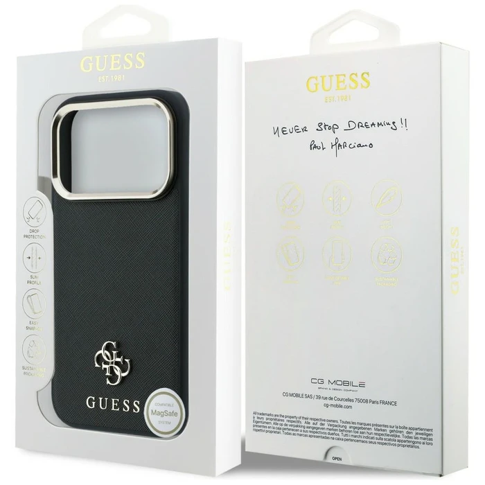 Guess Saffiano Small 4G & Classic Logo MagSafe Apple iPhone 18 Pro / 17 Pro black
