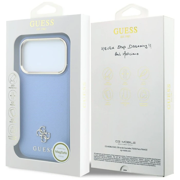 Guess Saffiano Small 4G & Classic Logo MagSafe Apple iPhone 18 Pro / 17 Pro light blue