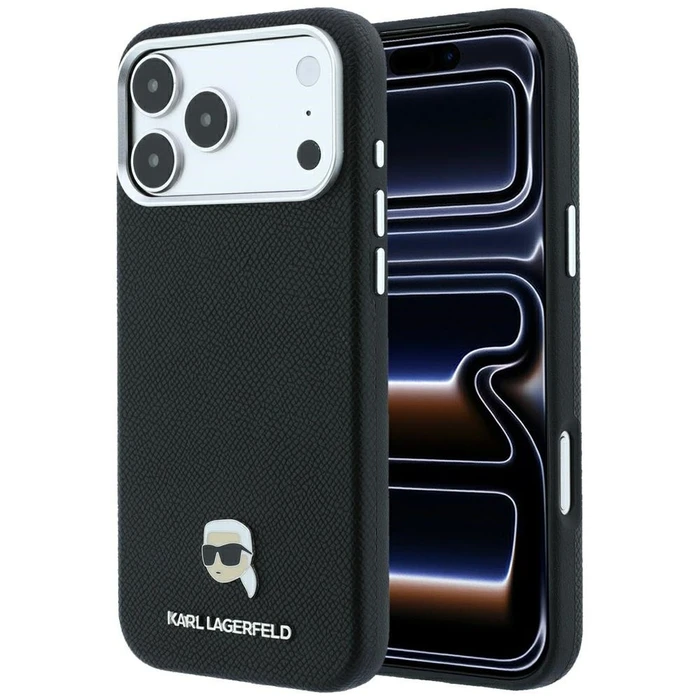 Karl Lagerfeld Grained Karl Head Metal MagSafe Apple iPhone 18 Pro / 17 Pro black