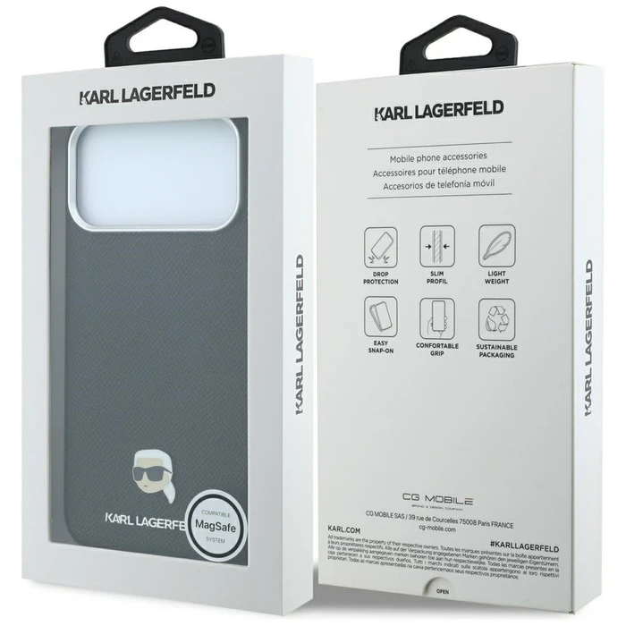 Karl Lagerfeld Grained Karl Head Metal MagSafe Apple iPhone 18 Pro / 17 Pro black