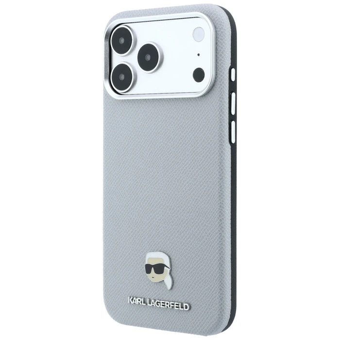 Karl Lagerfeld Grained Karl Head Metal MagSafe Apple iPhone 18 Pro / 17 Pro grey