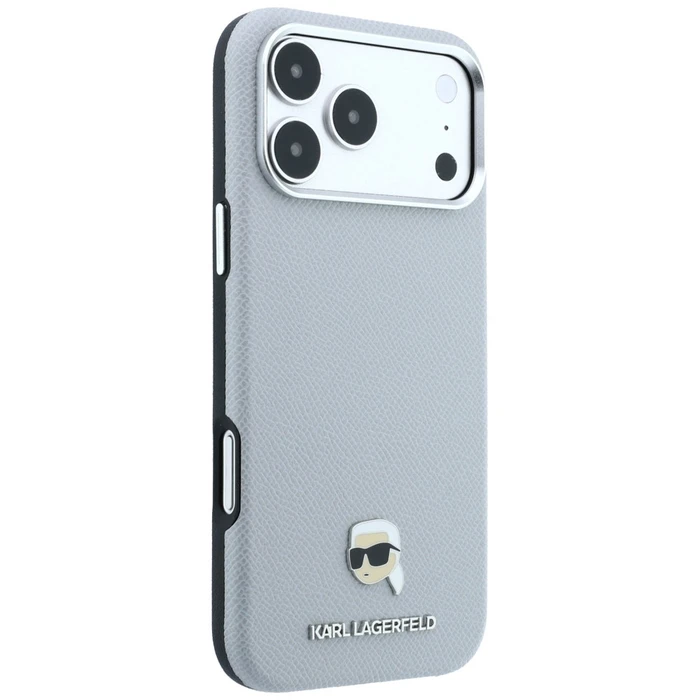 Karl Lagerfeld Grained Karl Head Metal MagSafe Apple iPhone 18 Pro / 17 Pro grey