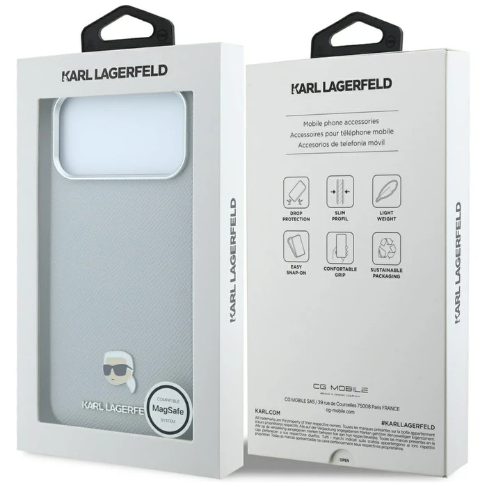 Karl Lagerfeld Grained Karl Head Metal MagSafe Apple iPhone 18 Pro / 17 Pro grey