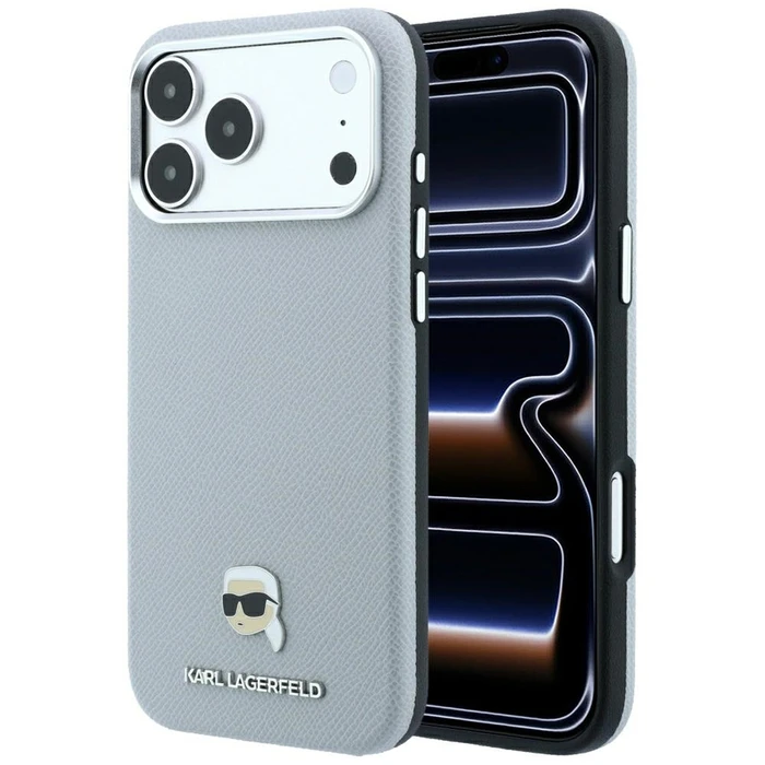 Karl Lagerfeld Grained Karl Head Metal MagSafe Apple iPhone 18 Pro Max / 17 Pro Max grey