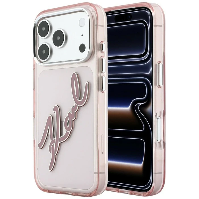 Karl Lagerfeld IML Big Signature Resin Metal Frame Apple iPhone 18 Pro Max / 17 Pro Max pink