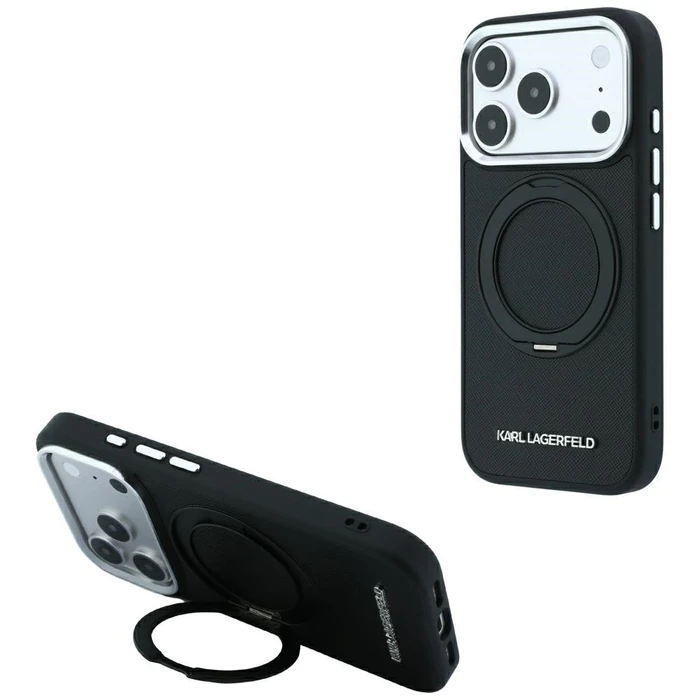 Karl Lagerfeld Ring Stand 360 Saffiano Classic Logo MagSafe Apple iPhone 18 Pro / 17 Pro black