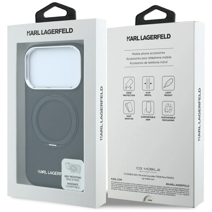 Karl Lagerfeld Ring Stand 360 Saffiano Classic Logo MagSafe Apple iPhone 18 Pro / 17 Pro black