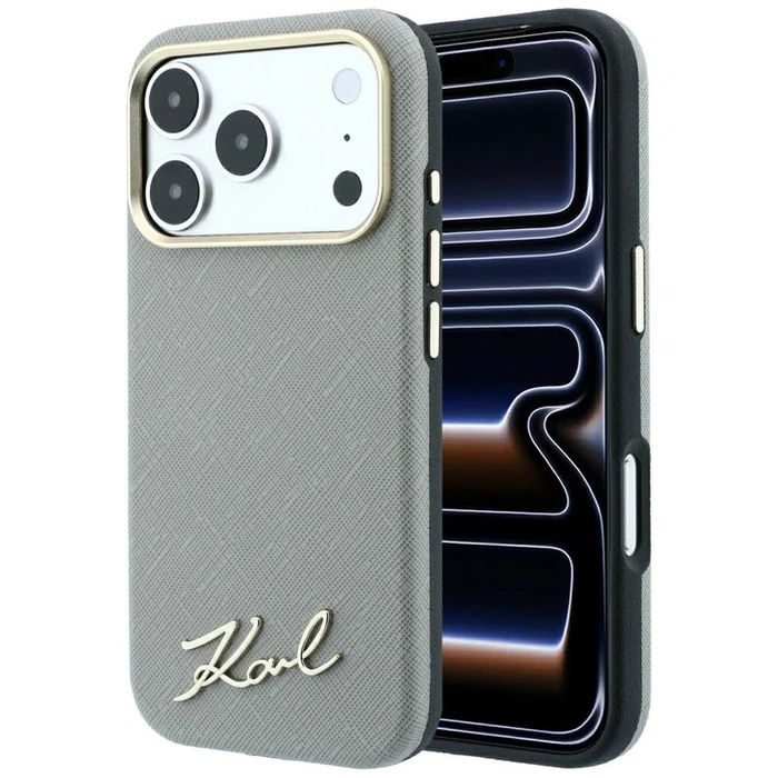 Karl Lagerfeld Saffiano Small Script Metal Logo MagSafe Apple iPhone 18 Pro / 17 Pro beige
