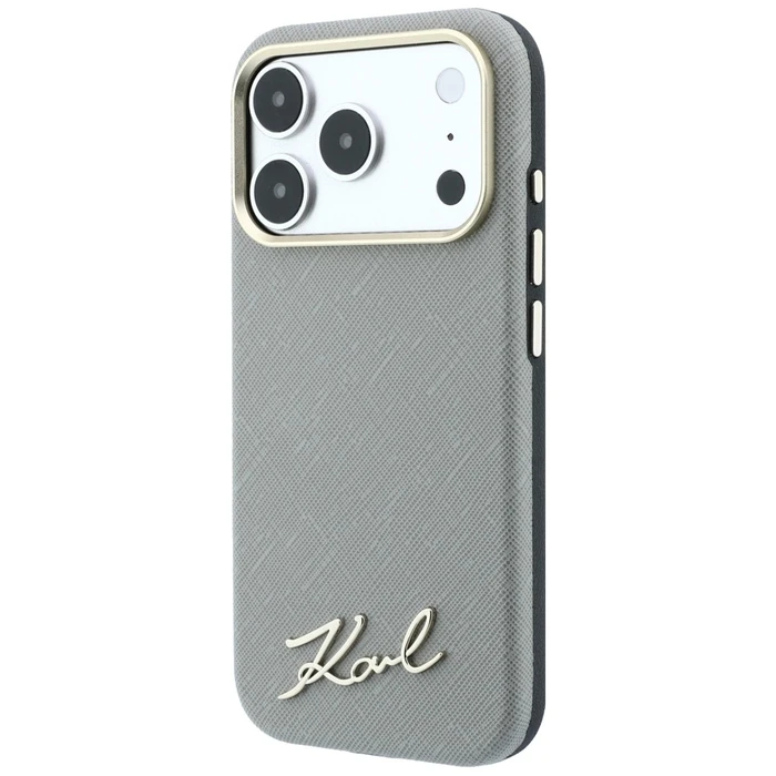 Karl Lagerfeld Saffiano Small Script Metal Logo MagSafe Apple iPhone 18 Pro / 17 Pro beige