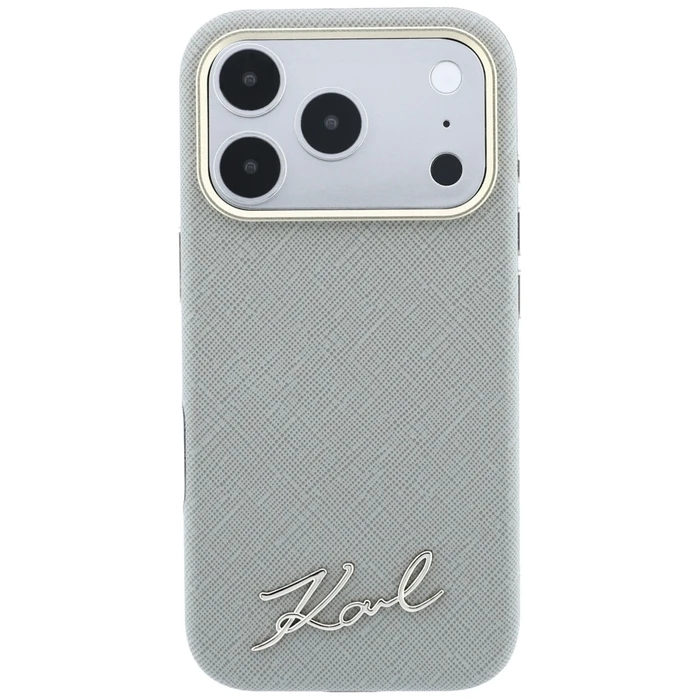 Karl Lagerfeld Saffiano Small Script Metal Logo MagSafe Apple iPhone 18 Pro / 17 Pro beige