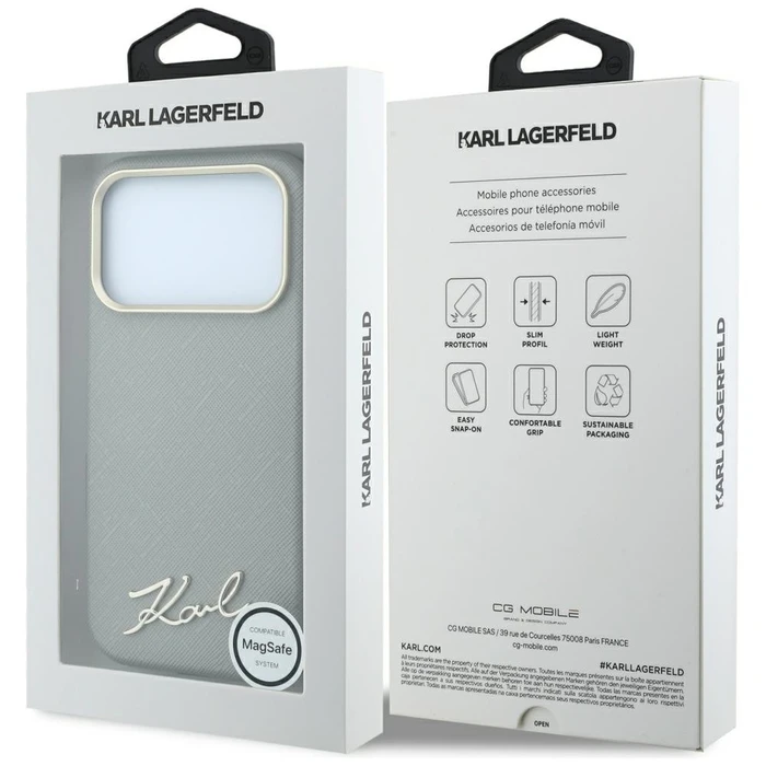 Karl Lagerfeld Saffiano Small Script Metal Logo MagSafe Apple iPhone 18 Pro / 17 Pro beige