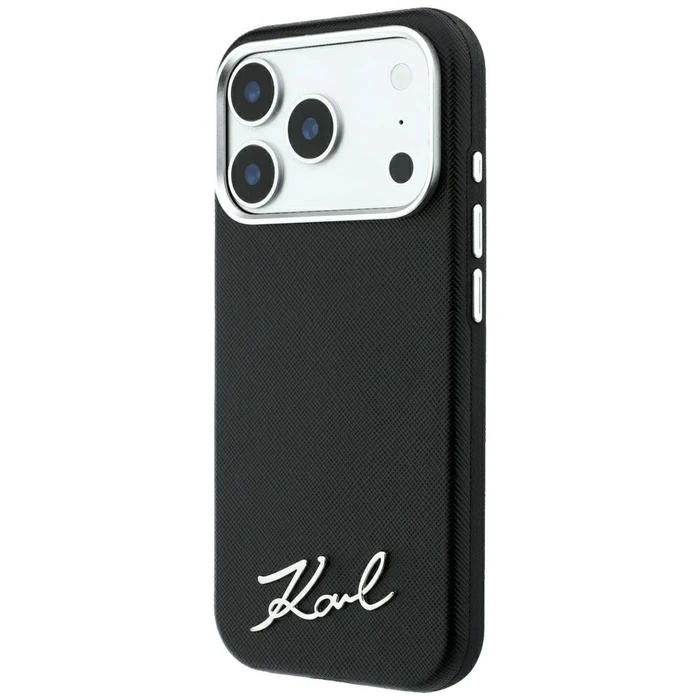 Karl Lagerfeld Saffiano Small Script Metal Logo MagSafe Apple iPhone 18 Pro / 17 Pro black