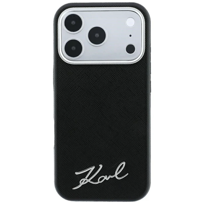 Karl Lagerfeld Saffiano Small Script Metal Logo MagSafe Apple iPhone 18 Pro / 17 Pro black