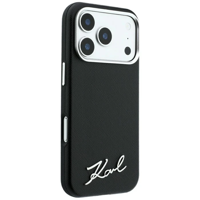 Karl Lagerfeld Saffiano Small Script Metal Logo MagSafe Apple iPhone 18 Pro / 17 Pro black