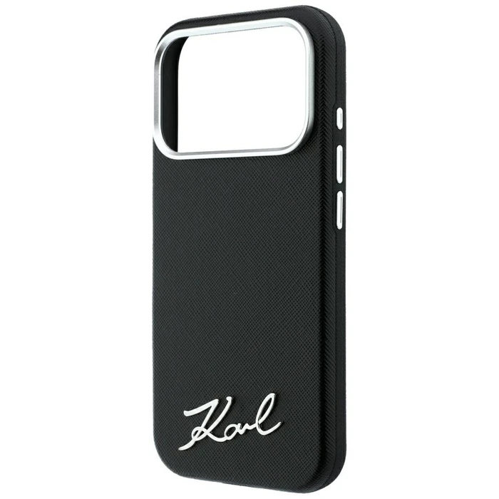 Karl Lagerfeld Saffiano Small Script Metal Logo MagSafe Apple iPhone 18 Pro / 17 Pro black