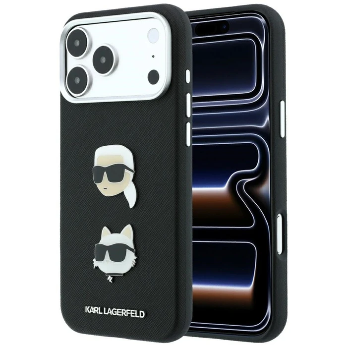 Karl Lagerfeld Saffiano with Karl & Choupette Heads Pins & Logo Apple iPhone 18 Pro Max / 17 Pro Max black