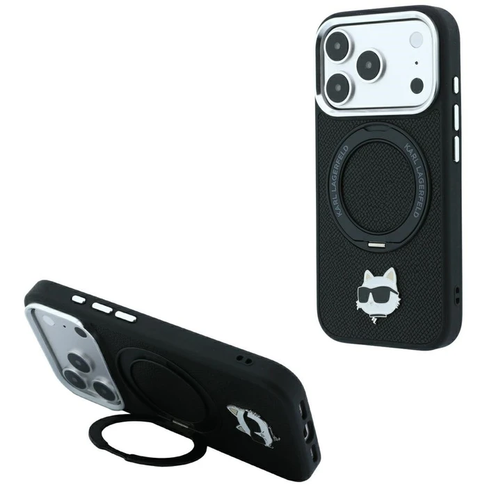 Karl Lagerfeld with Ring Stand 360 Choupette Head Pin MagSafe Apple iPhone 18 Pro / 17 Pro black