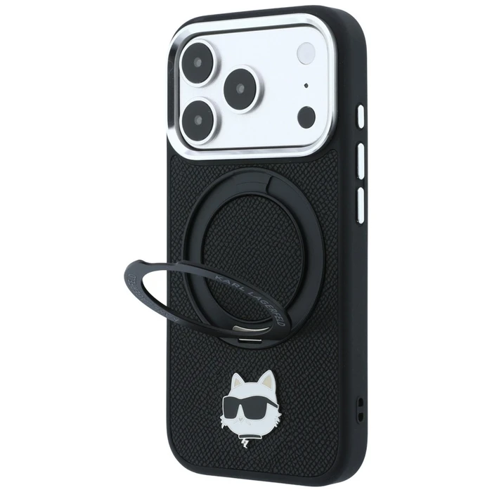 Karl Lagerfeld with Ring Stand 360 Choupette Head Pin MagSafe Apple iPhone 18 Pro / 17 Pro black